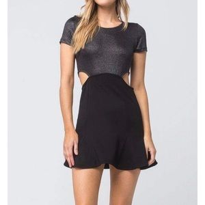Shiny Sparkle Metallic Black Cut Out Mini Fit & Flare Dress